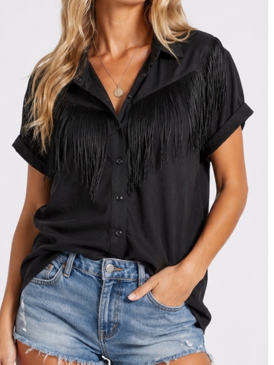 Idyllwind Tops - Idyllwind Miranda Lambert Black Short-Sleeve Button-Down Shirt with Fringe BNWT